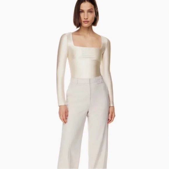 NWT BABATON Satinete Squareneck Matte Pearl Longsleeve Bodysuit Small Balletcore - Picture 4 of 7